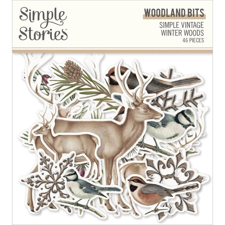 Simple Stories Vintage Winter Woods Bits & Pieces Die-Cuts: Woodland, 46/Pkg (SVWW9123)