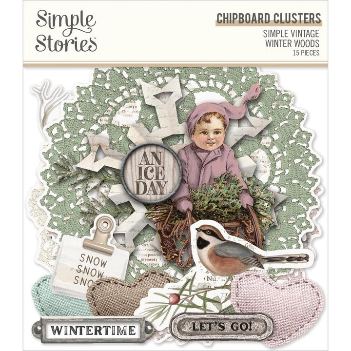 Simple Stories Vintage Winter Woods Chipboard Clusters (SVWW9126)