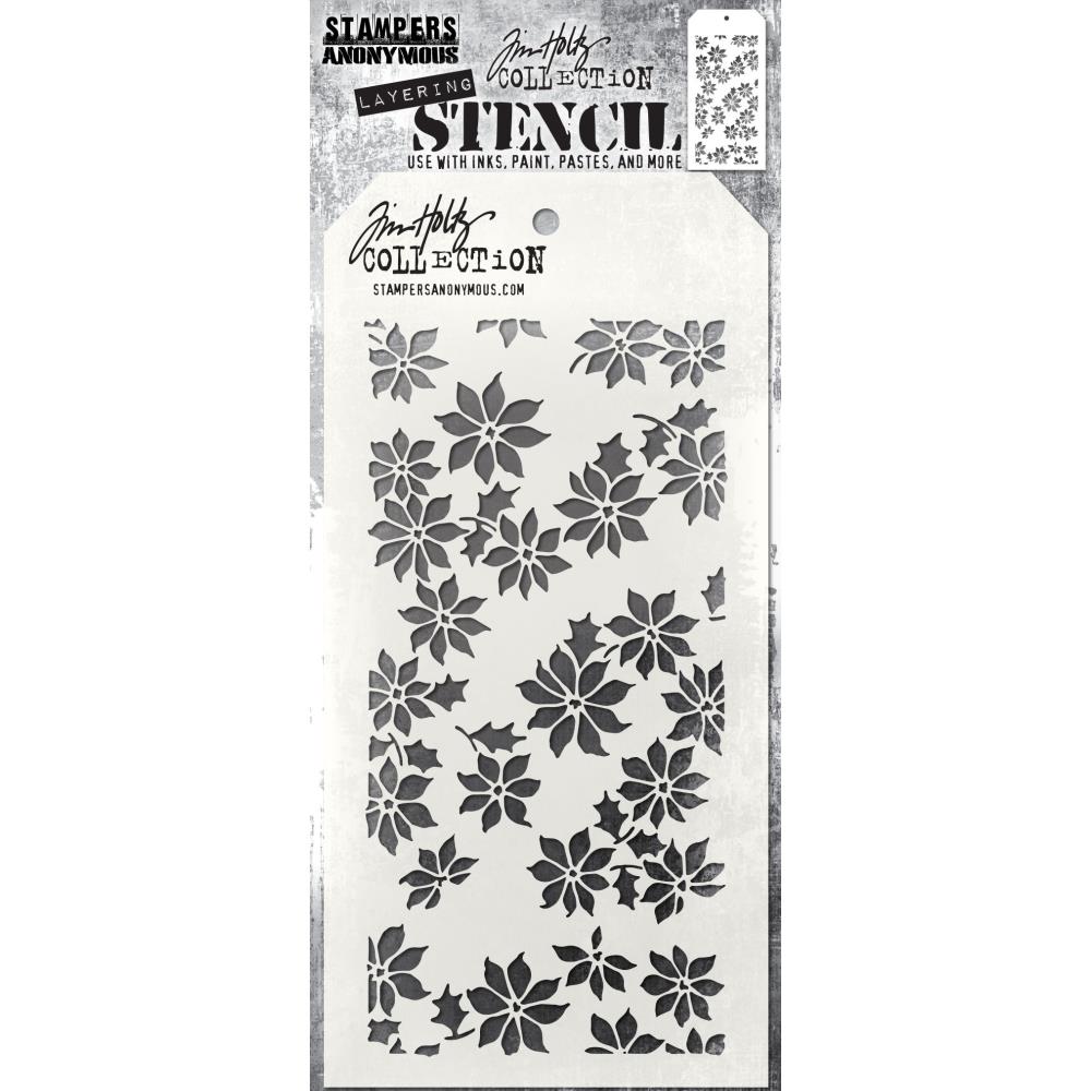 Tim Holtz 4"x8.5" Layering Stencil: Tiny Poinsettia, by Stampers Anonymous (THS163)