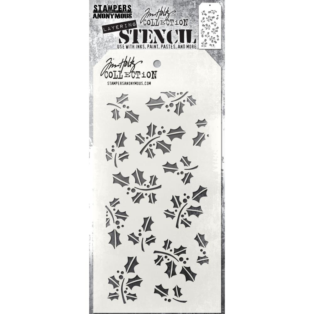 Tim Holtz 4"x8.5" Layering Stencil: Hollyberry, by Stampers Anonymous (THS165)