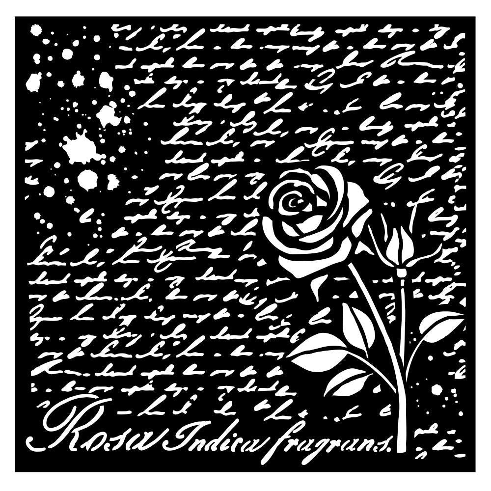 Stamperia Rose Parfum 7"x7" Stencils: Maniscript with Roses (KSTDQ77)