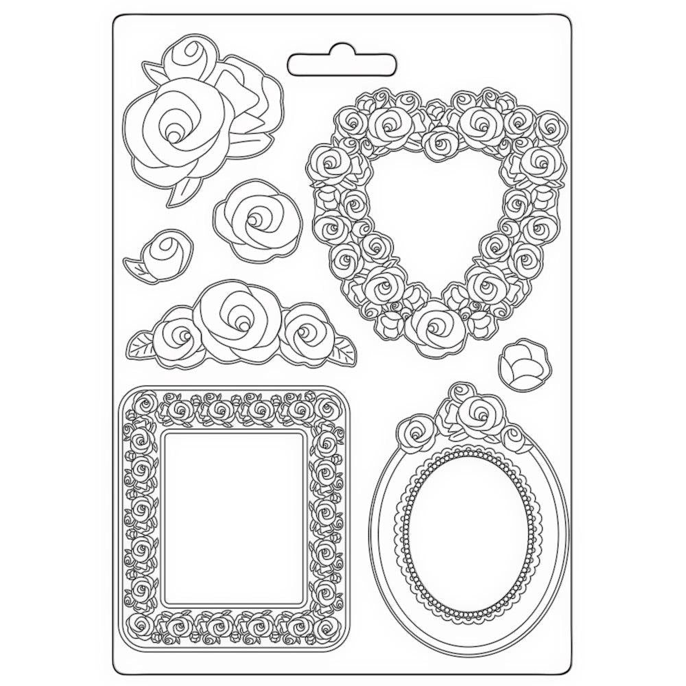 Stamperia Rose Parfum 8.5"x11.5" Maxi Mould: Frames and Roses (3PTA4554)