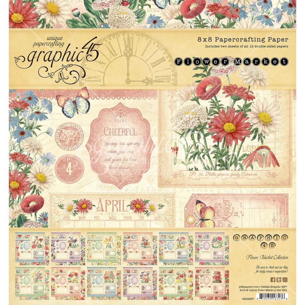 Graphic 45 Flower Market 8"x8" Double Sided Paper Pad (G4502557)