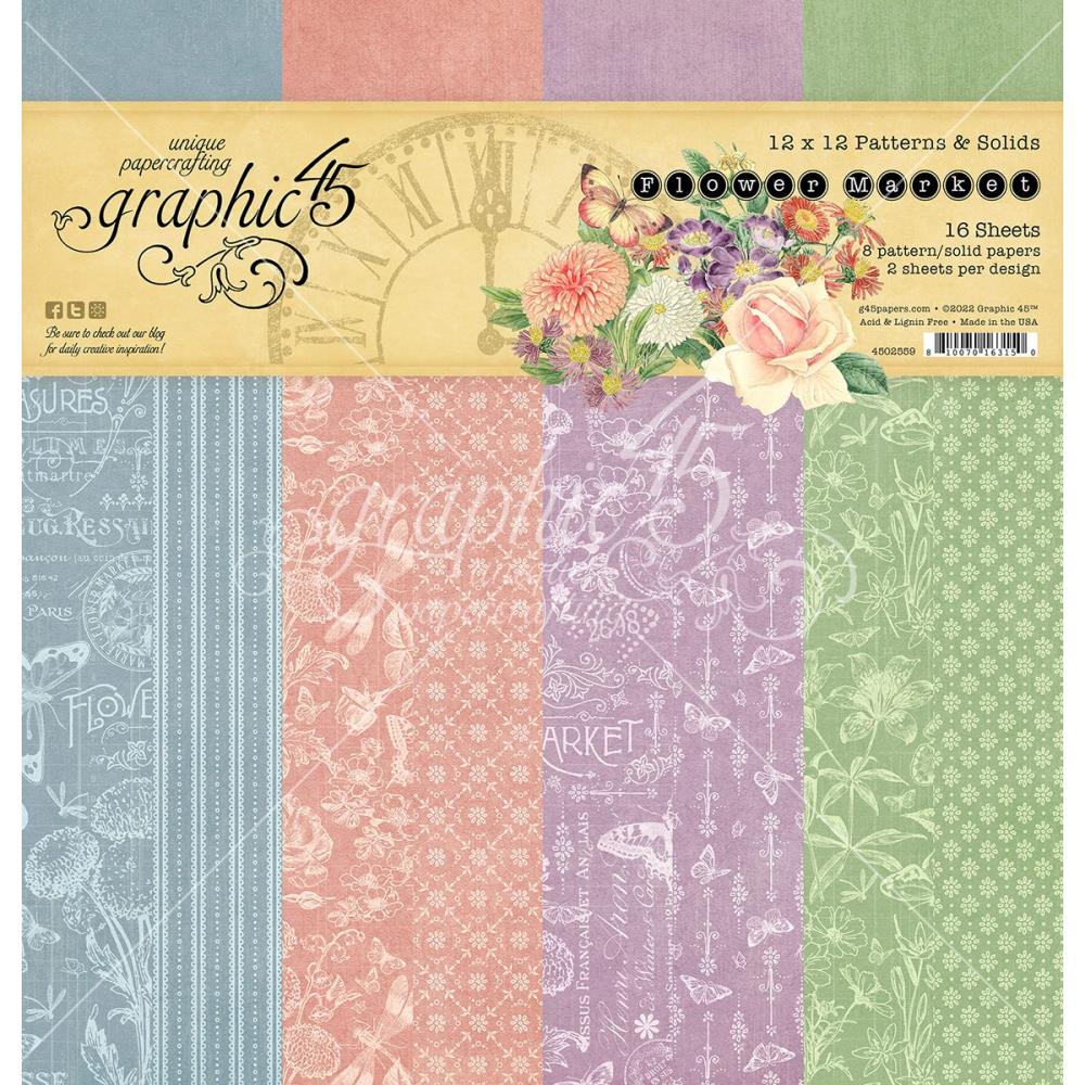 Graphic 45 Flower Market 12"x12" Double Sided Collection Pack: Solids and Patterns (G4502559)