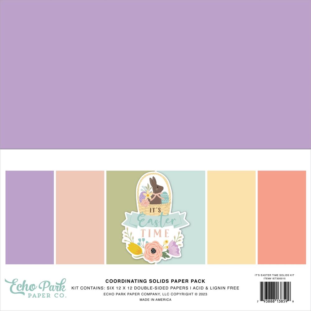 Echo Park It's Easter Time 12"X12" Double-Sided Solid Cardstock: 6 Colors (ET300015)