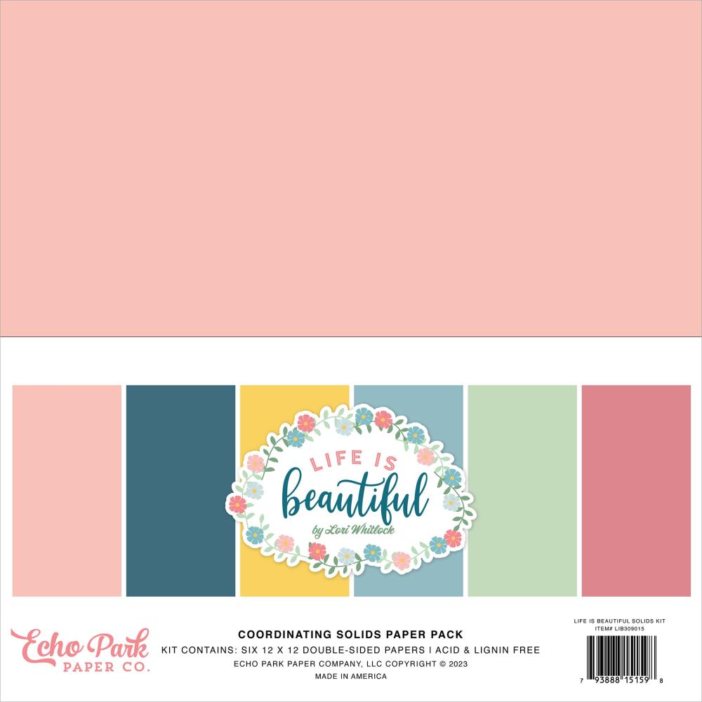 Echo Park Life Is Beautiful 12"X12" Double-Sided Solid Cardstock, 6/Pkg (IB309015)