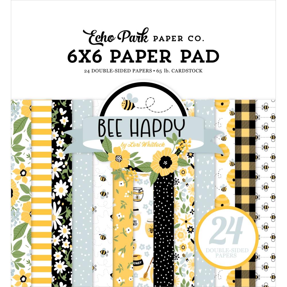 Echo Park Bee Happy 6"X6" Double-Sided Paper Pad, 24/Pkg (BH319023)