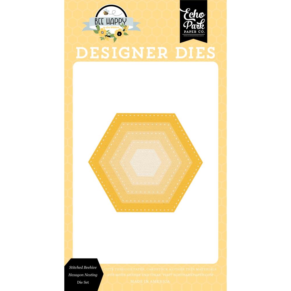 Echo Park Bee Happy Dies: Stitched Beehive Hexagon (BH319042)