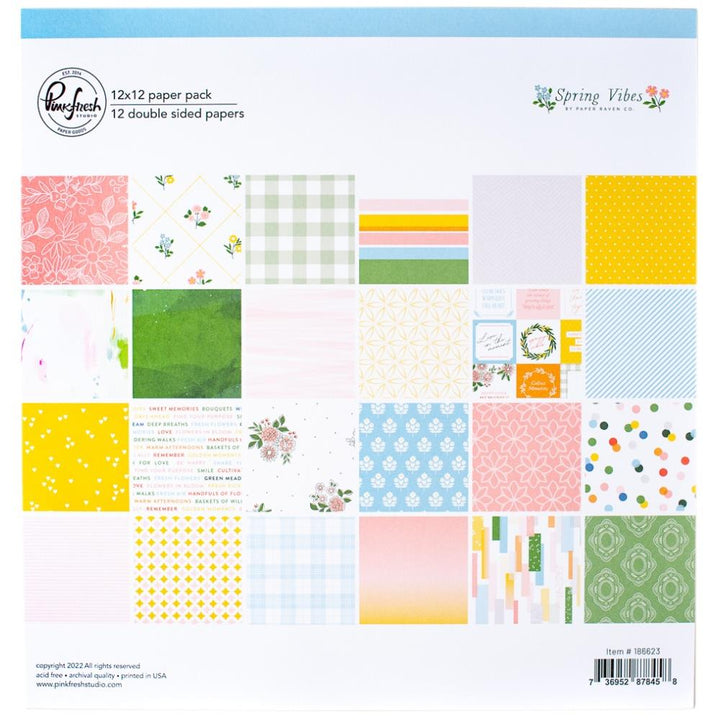 Pinkfresh Studio Spring Vibes 12"X12" Double-Sided Paper Pack, 12/Pkg (PFSV6623)