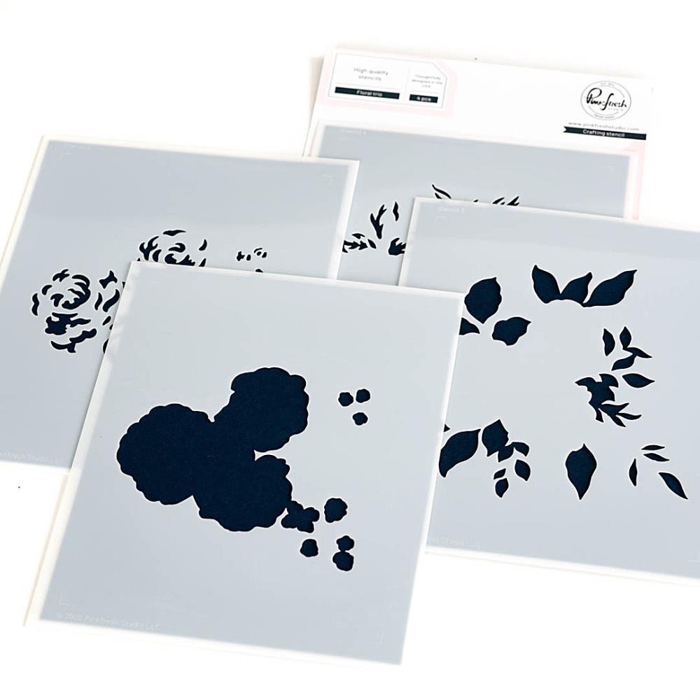 Pinkfresh Studio 4.25"X5.25" Layering Stencils, Floral Trio, 4/Pkg (PF192023)