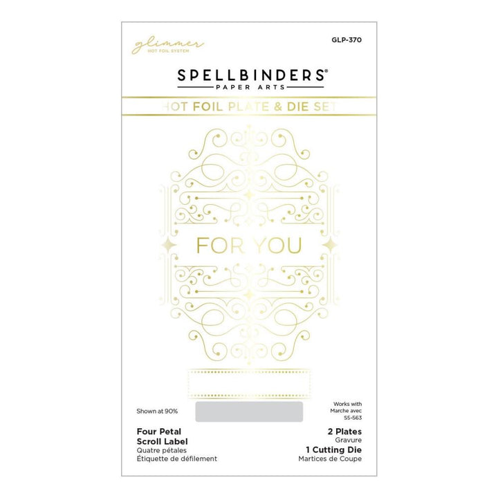 Spellbinders Four Petals Glimmer Hot Foil Plate & Die: Scroll Label (GLP370)
