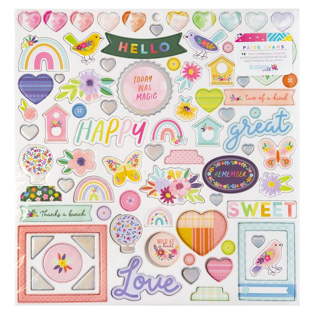 Paige Evans Blooming Wild 12"X12" Chipboard Stickers: Foam W/Holographic Foil (PE014066)