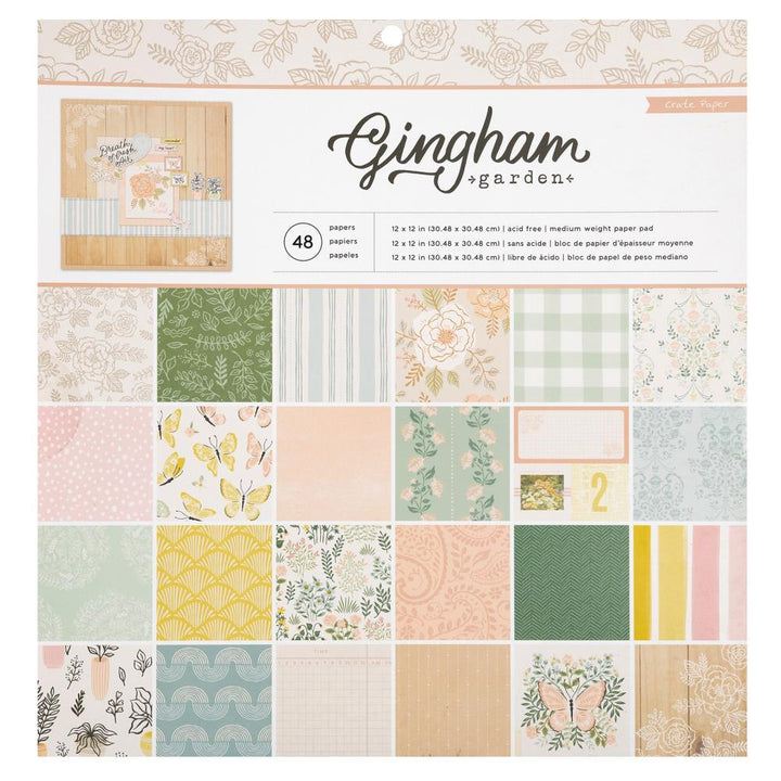 Crate Paper Gingham Garden 12"X12" Single-Sided Paper Pad, 48/Pkg (CP014009)