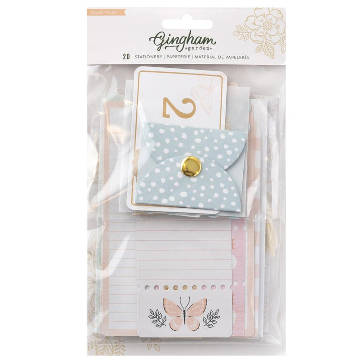 Crate Paper Gingham Garden Stationery Pack W/Gold Foil, 20/Pkg (CP014020)