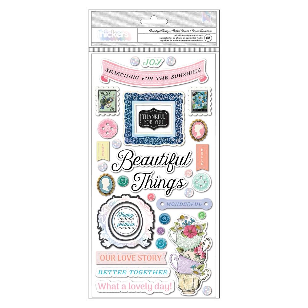 BoBunny Brighton Thickers Stickers: Beautiful Things Chipboard Phrases, 68/Pkg (34013991)