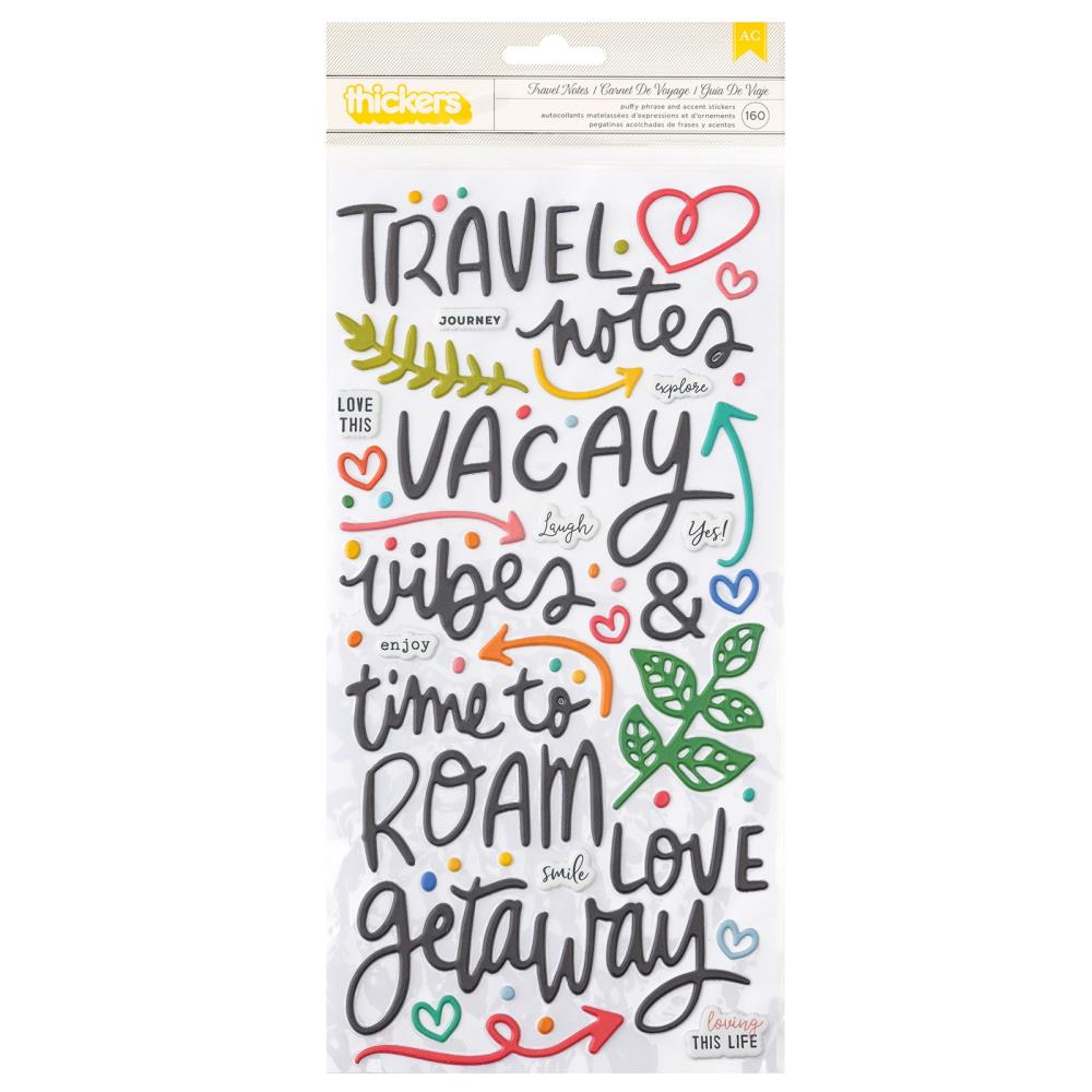 Vicki Boutin Where To Next Thickers Puffy Stickers: Travel Notes Phrase, 160/Pkg (VB014110)