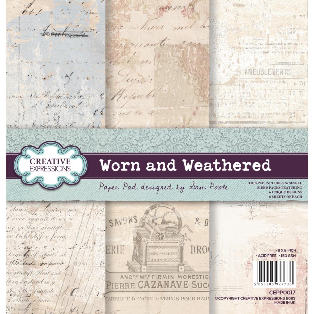 Creative Expressions 8"X8" Paper Pad: Worn & Weathered, 36/Pkg, by Sam Poole (CEPP0017)