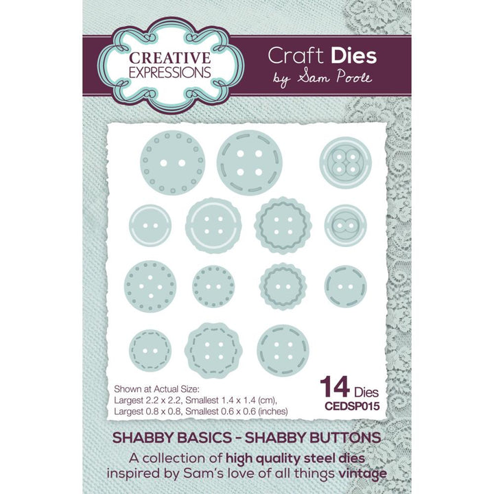 Creative Expressions Craft Dies: Shabby Basics, Shabby Buttons, by Sam Poole (CEDSP015)