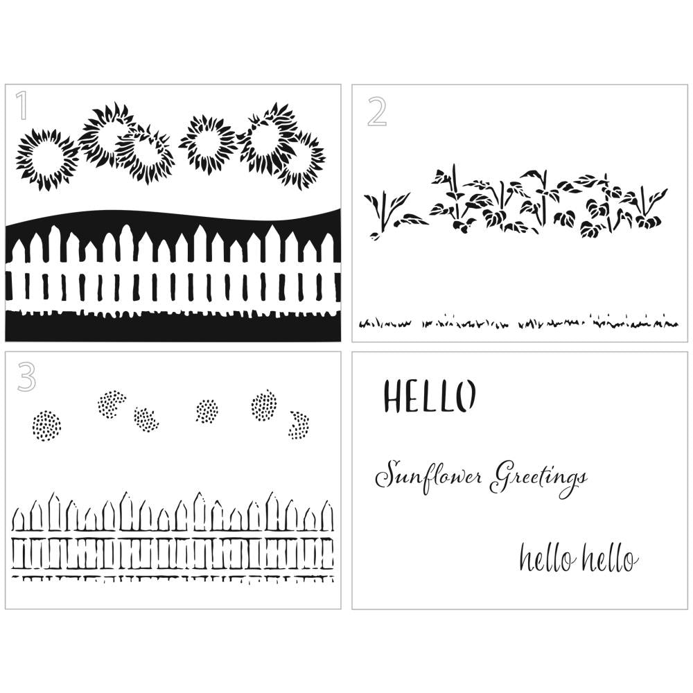 Crafters Workshop 8.5"X11" 4-in-1 Layering Card Stencil: A2 Fenced Sunflowers (TCW8.56019)