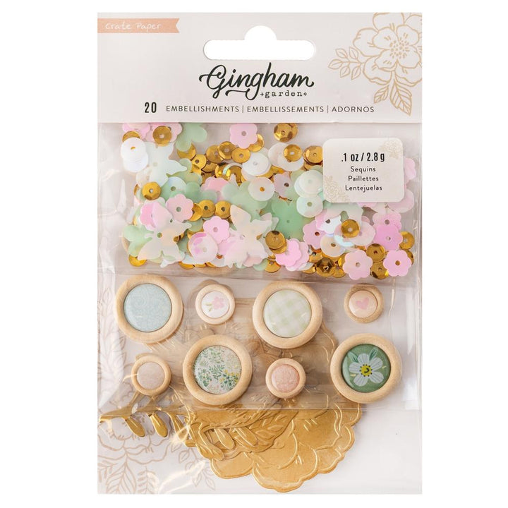Crate Paper Gingham Garden Embellishment Buttons, 20/Pkg (CP014024)