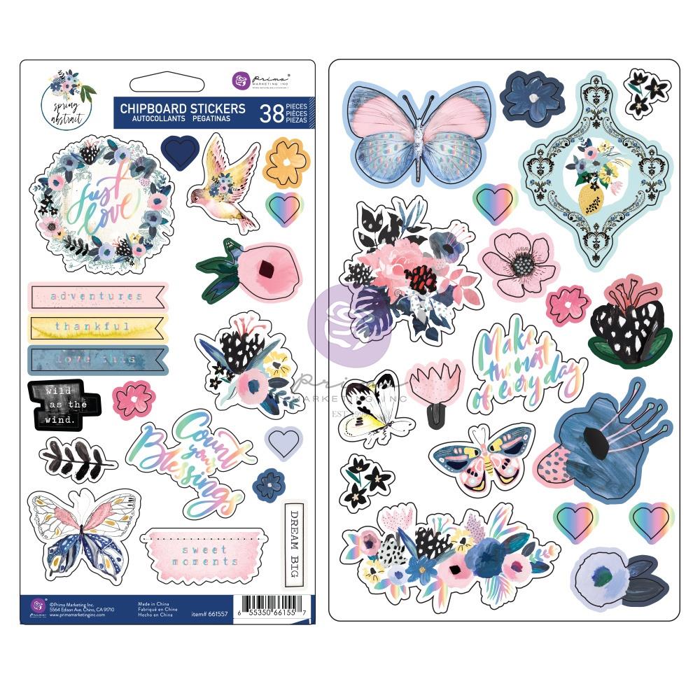 Prima Marketing Spring Abstract Chipboard Stickers: Shapes W/Foil Details, 38/pkg (P661557)