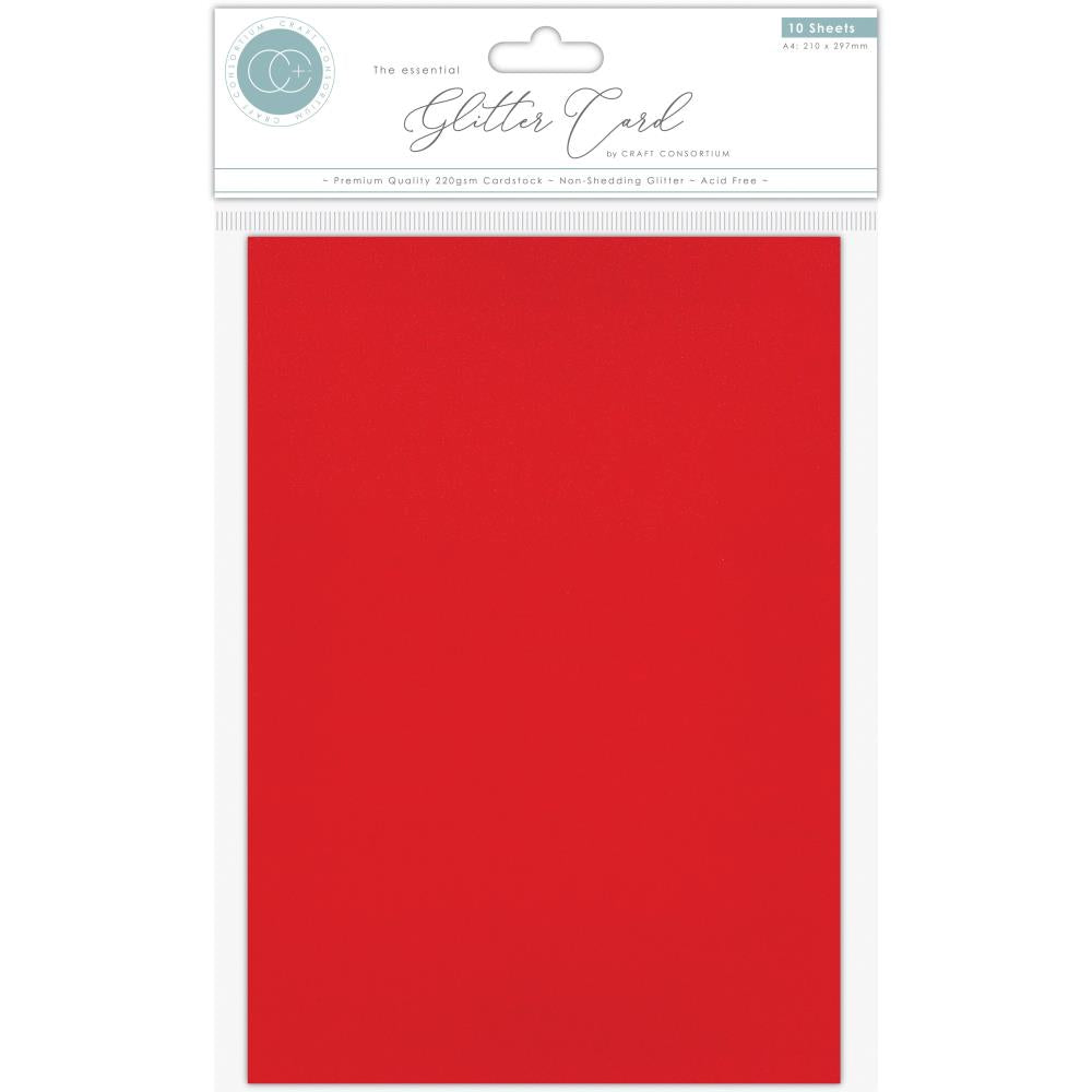Craft Consortium The Essential Glitter A4 Cardstock: Red, 10/Pkg (CCEGC007)