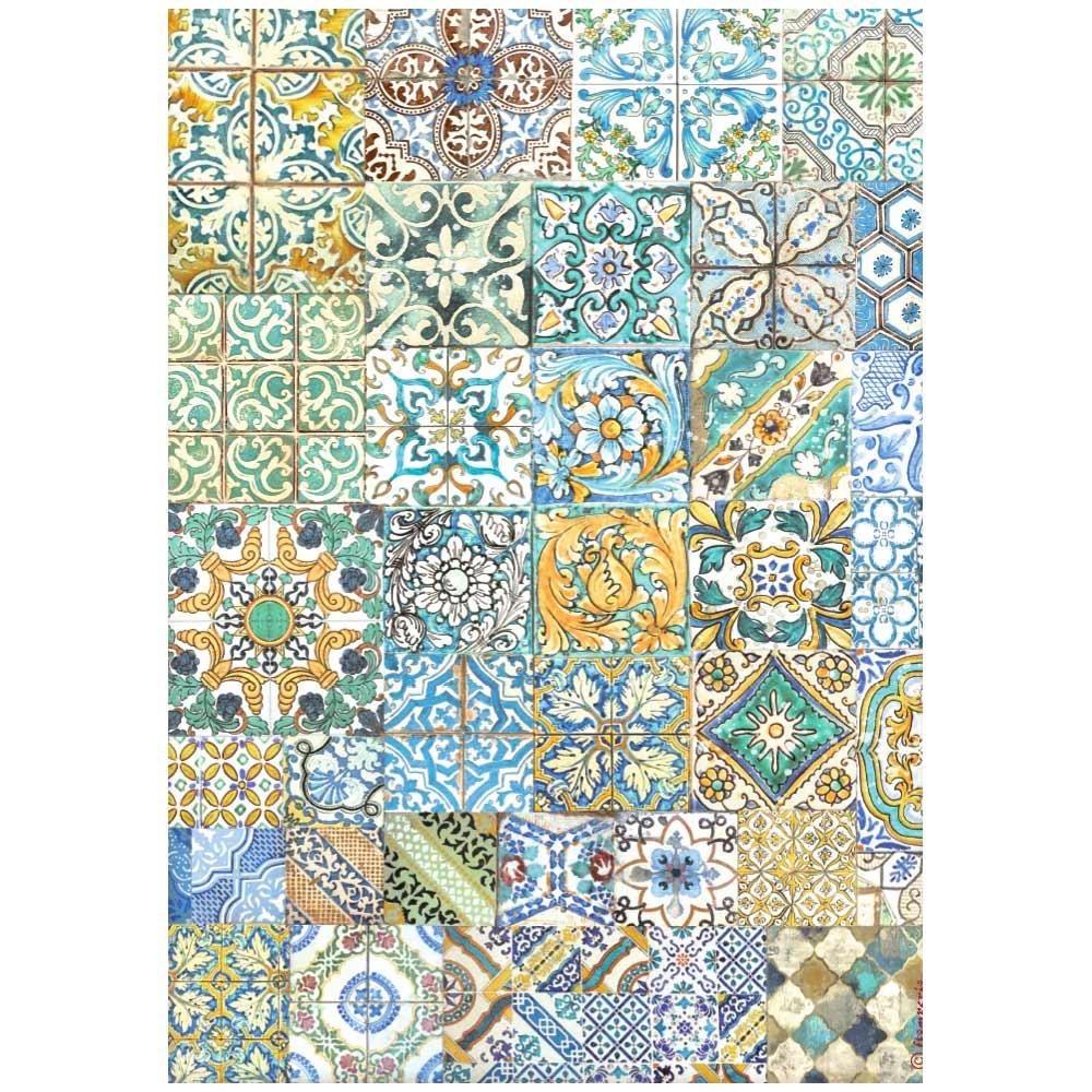 Stamperia Blue Dream A4 Rice Paper Sheet: Tiles (DFSA4740)