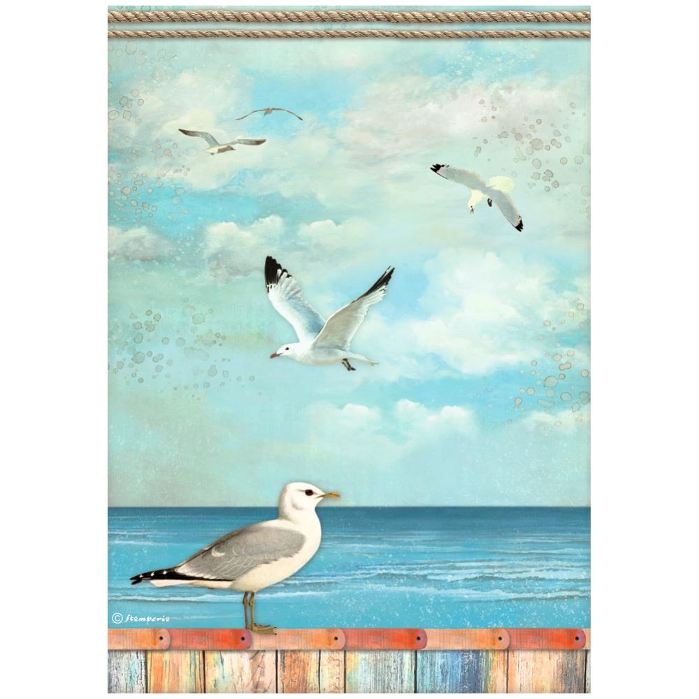 Stamperia Blue Dream A4 Rice Paper Sheet: Seagulls (DFSA4747)