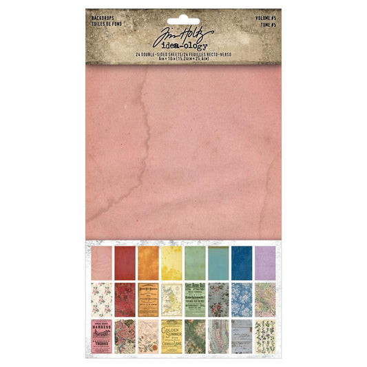 Tim Holtz Idea-Ology Backdrops 6"X10" Double-Sided Cardstock: Volume #5, 24/Pkg (TH94309)