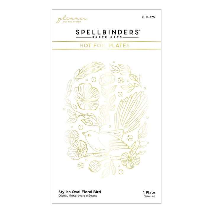 Spellbinders Glimmer Hot Foil Plate: Stylish Ovals - Floral Bird (GLP375)