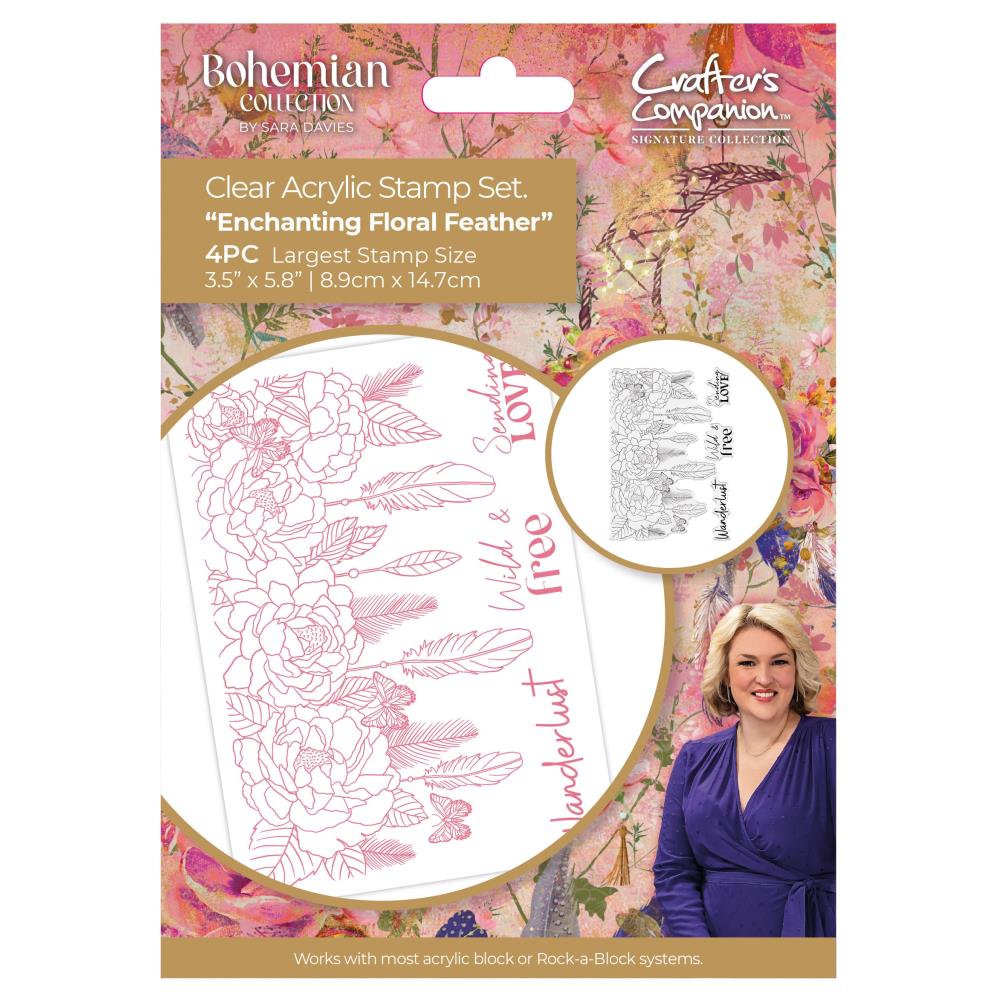 Crafter's Companion Sara Signature Bohemian Clear Stamps: Enchanting Floral Feather (BOHENFL)