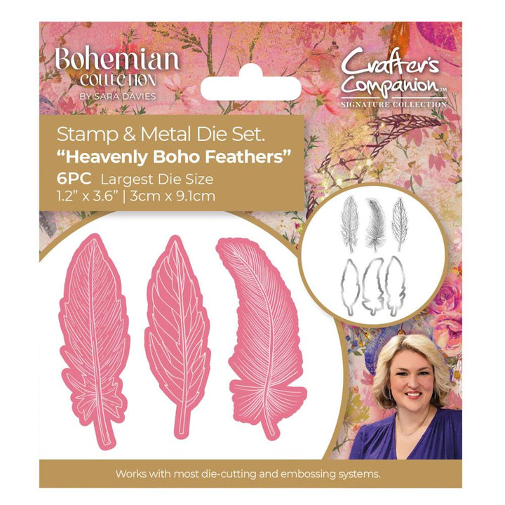 Crafter's Companion Sara Signature Bohemian Stamp & Dies: Heavenly Boho Feathers (BOHHBFE)