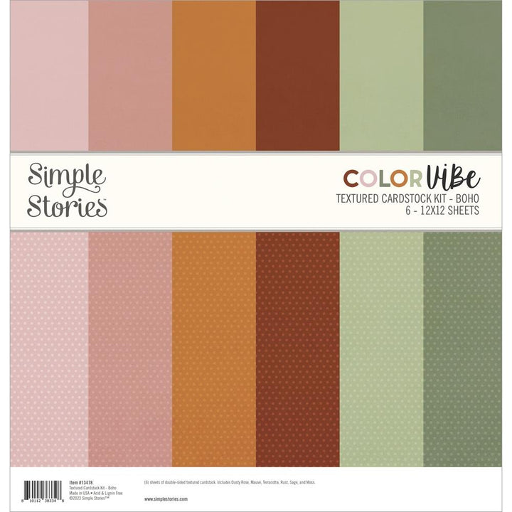 Simple Stories Color Vibe 12"X12" Textured Cardstock Kit: Boho (CV13478)