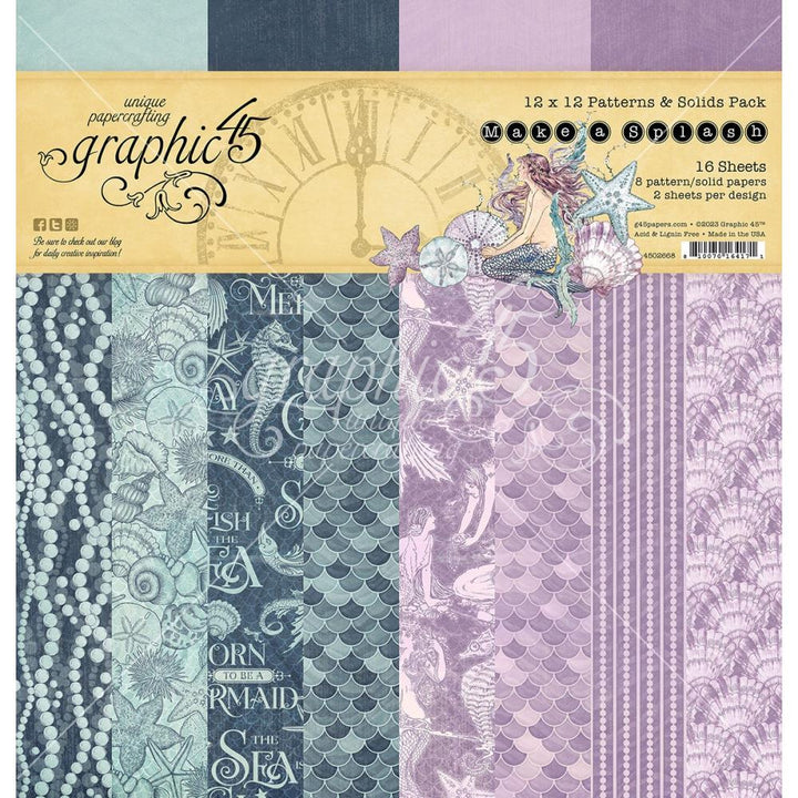 Graphic 45 Make A Splash 12"X12" Double-Sided Paper Pad: Patterns & Solid, 16/Pkg (G4502668)