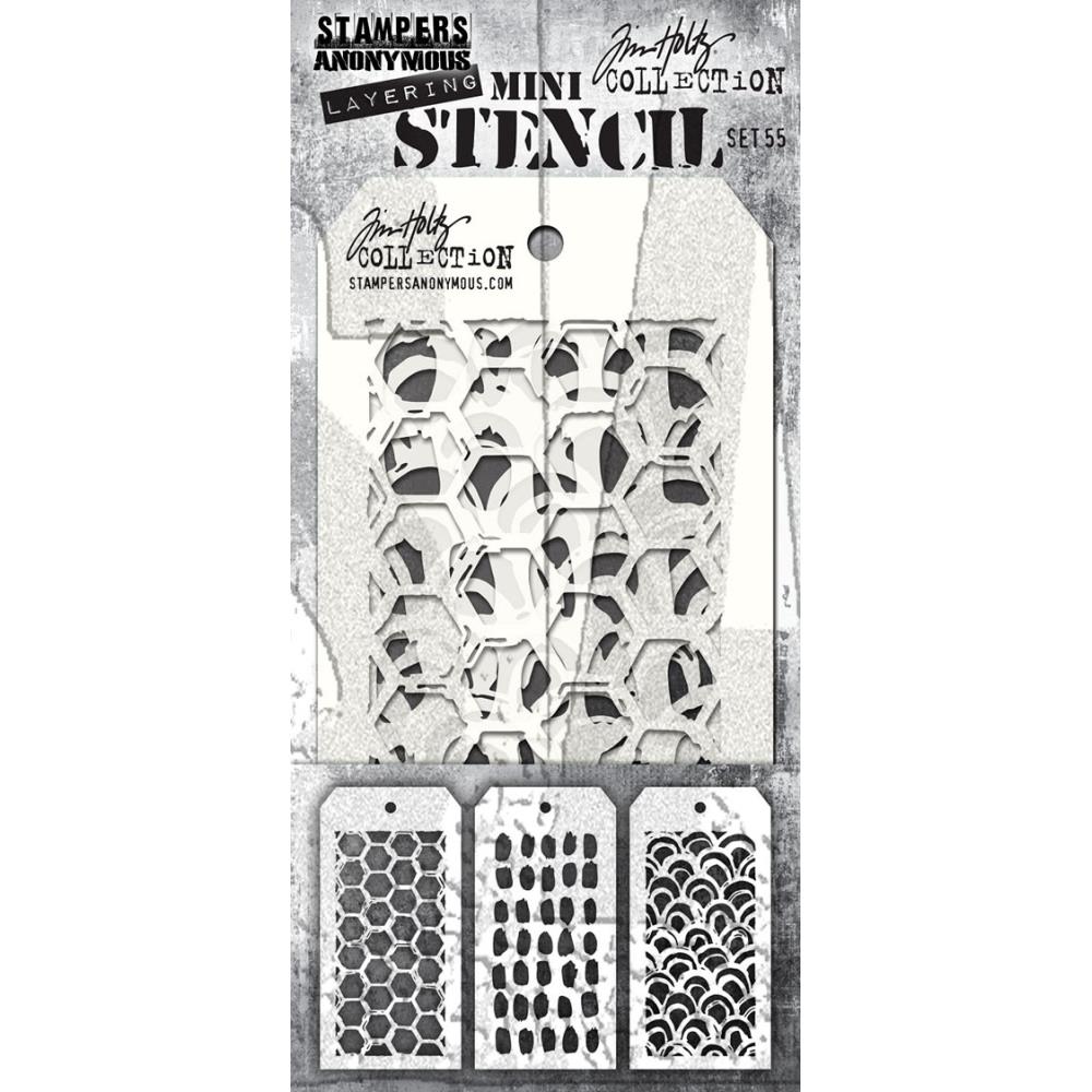 Tim Holtz Mini Layering Stencil Set #55, 3/Pkg, by Stampers Anonymous (MTS55)
