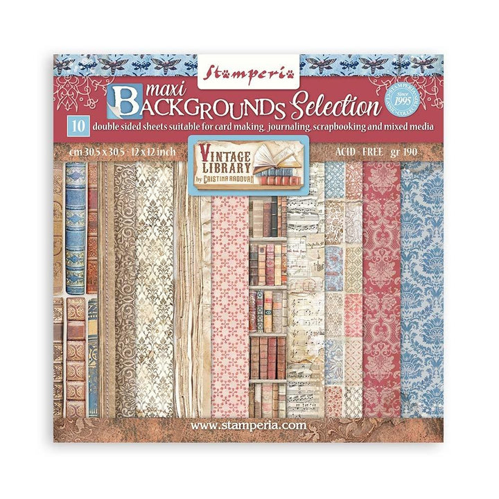 Stamperia Vintage Library Backgrounds 12"X12" Double-Sided Paper Pad, 10/Pkg (SBBL133)