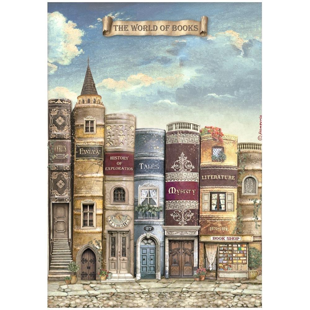 Stamperia Vintage Library A4 Rice Paper Sheet: The World Of Book (DFSA4752)