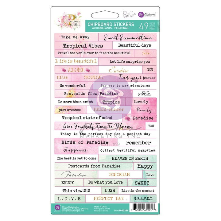 Prima Marketing Postcards From Paradise Chipboard Stickers: W/Foil Accents, 49/Pkg (PC662288)