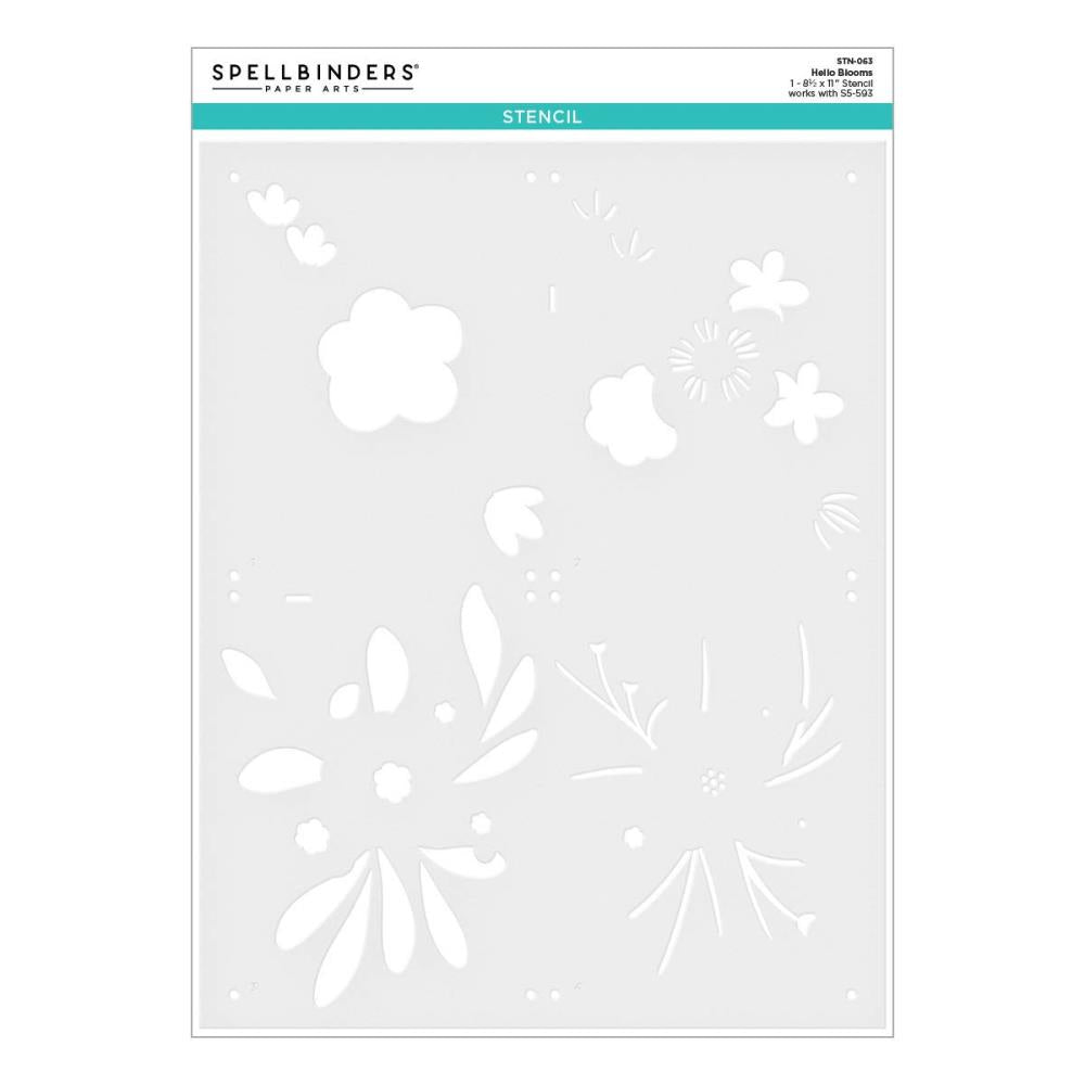 Spellbinders Glimmer Cardfront Sentiments Stencil: Hello Blooms (STN 63)