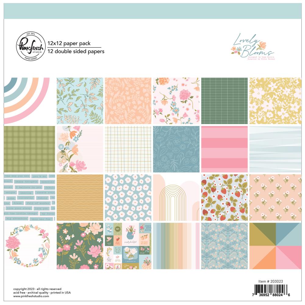 Pinkfresh Studio Lovely Blooms 12"X12" Double-Sided Paper Pack, 12/Pkg (PF203023)