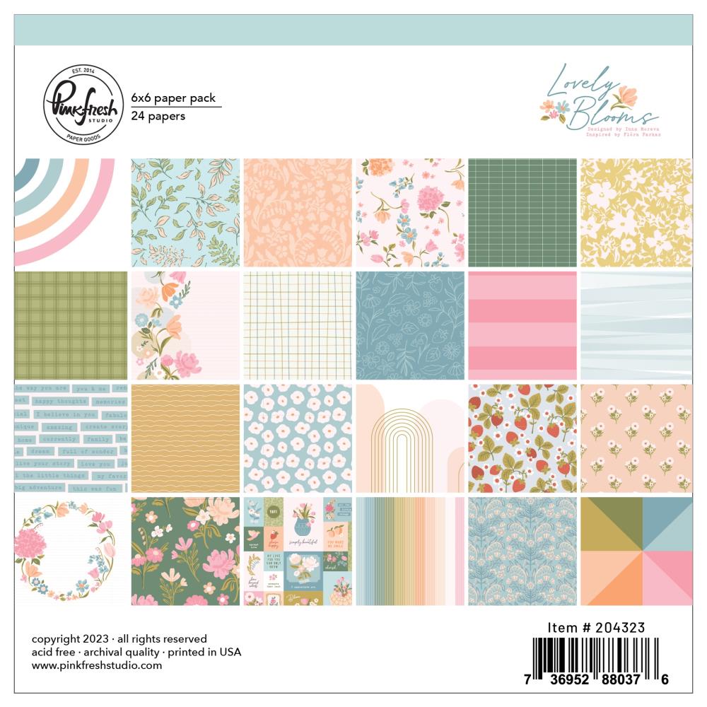 Pinkfresh Studio Lovely Blooms 6"X6" Double-Sided Paper Pack, 24/Pkg (PF204323)