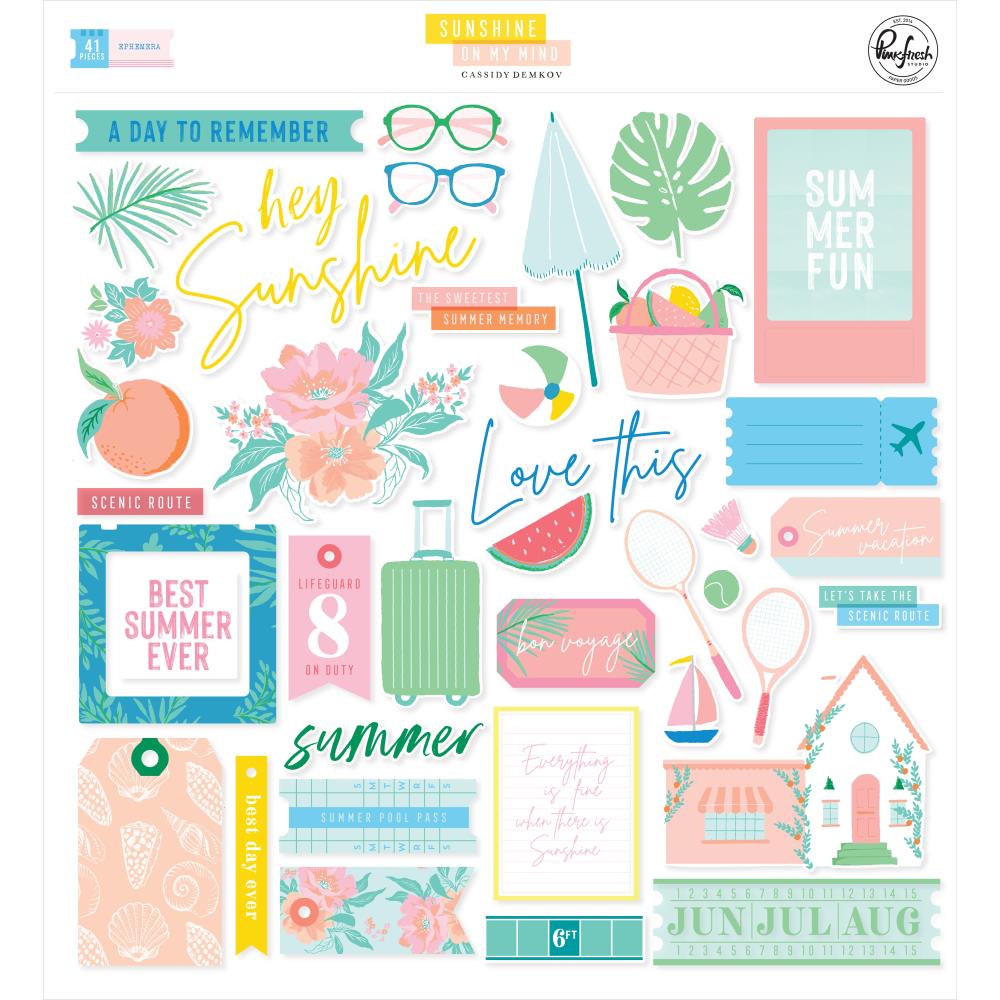 Pinkfresh Studio Sunshine On My Mind Cardstock Die-Cuts Ephemera Pack, 41/Pkg (PF156422)