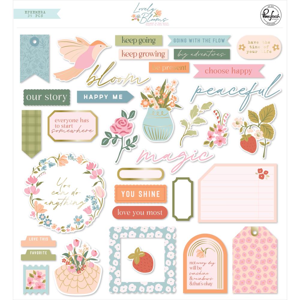 Pinkfresh Studio Lovely Blooms Cardstock Die-Cuts Ephemera Pack, 35/Pkg (PF204523)