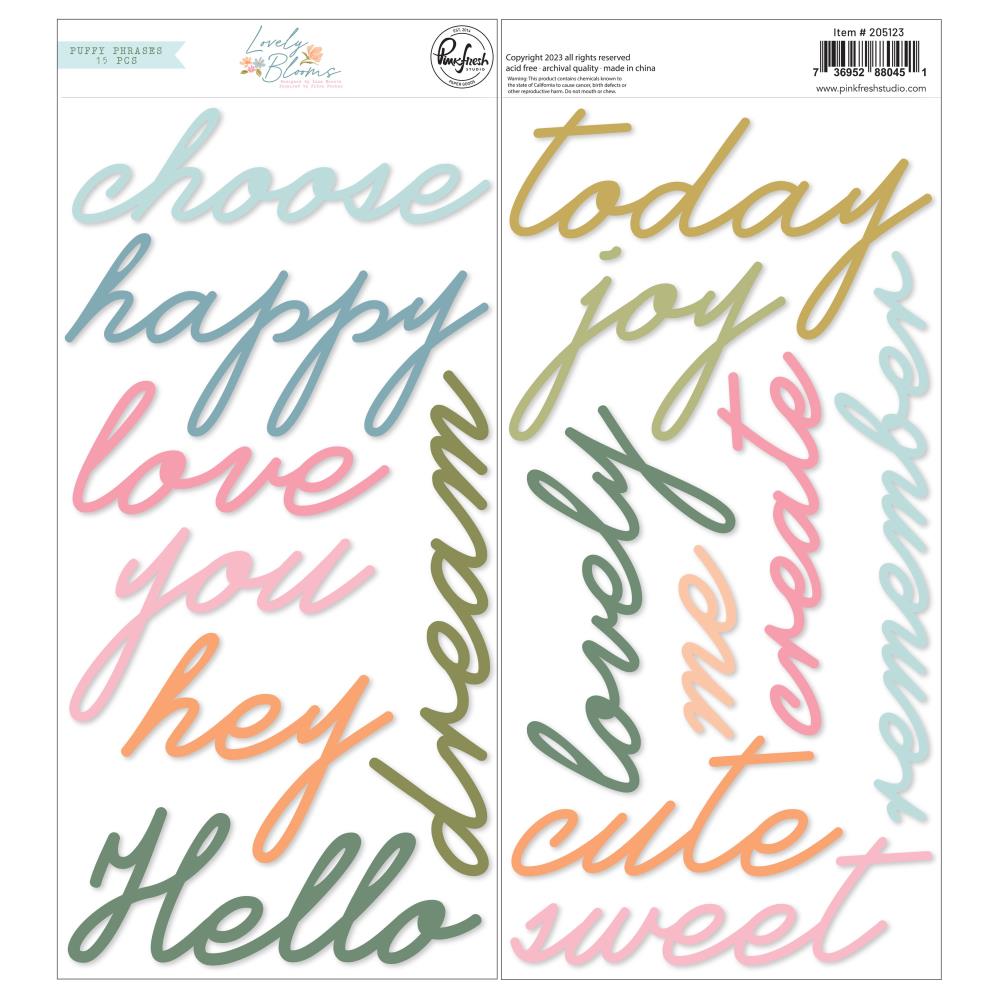 Pinkfresh Studio Lovely Blooms Puffy Phrases Stickers (PF205123)