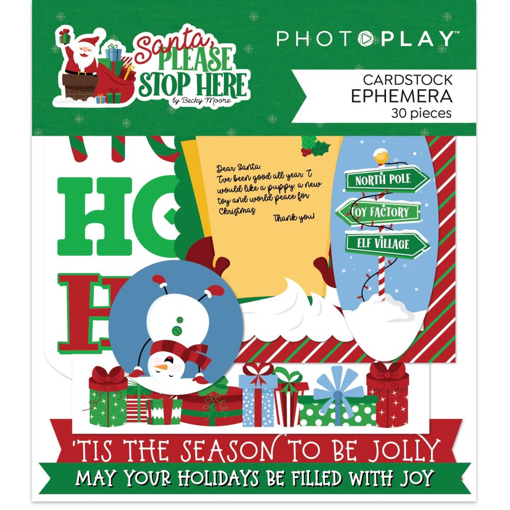 PhotoPlay Santa Please Stop Here Ephemera Cardstock Die-Cuts (PSPS4225)
