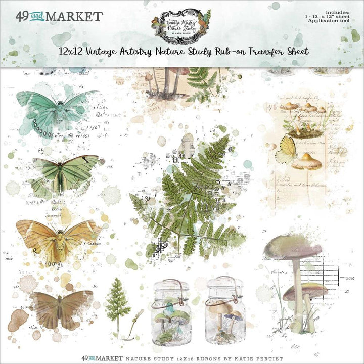 49 and Market Vintage Artistry Nature Study 12"X12" Rub-Ons (NS23329)