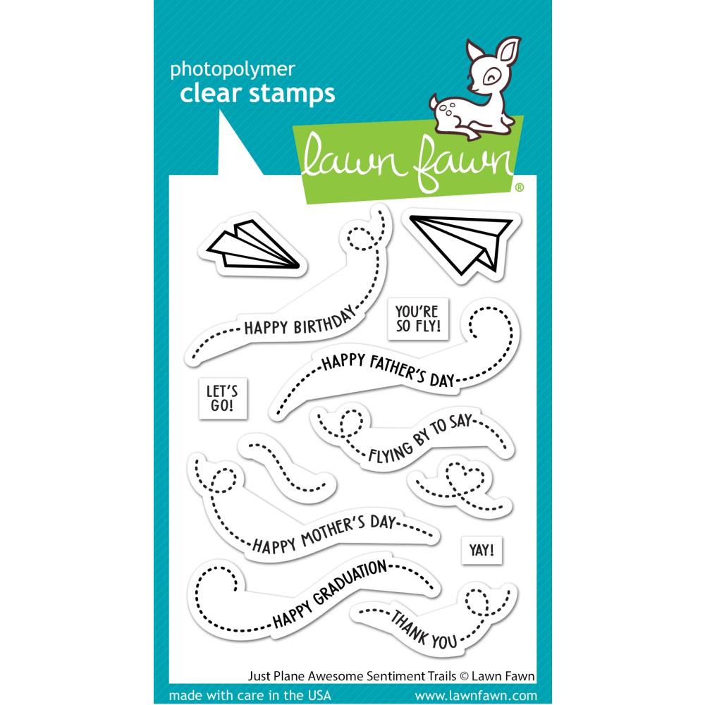 Lawn Fawn Clear Stamp Set: Just Plane Awesome Sentiment Trails (LF3132)