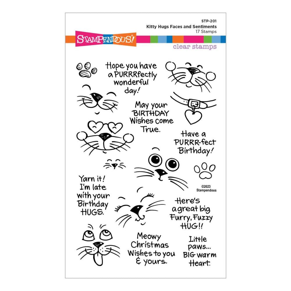 Stampendous Clear Stamp Set: Kitty Hugs Faces And Sentiments (STP201)