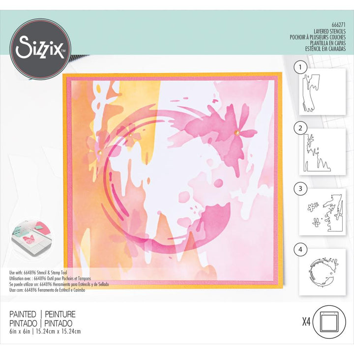 Sizzix Making Tool 6"X6" Layered Stencil: Painted, By Olivia Rose (666271)