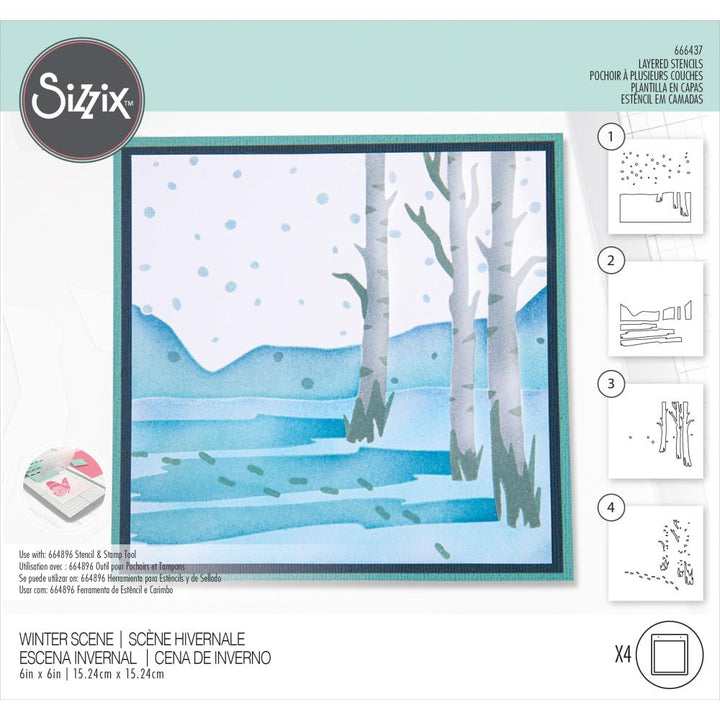 Sizzix Making Tool 6"X6" Layered Stencil: Winter Scenes, By Olivia Rose (666437)
